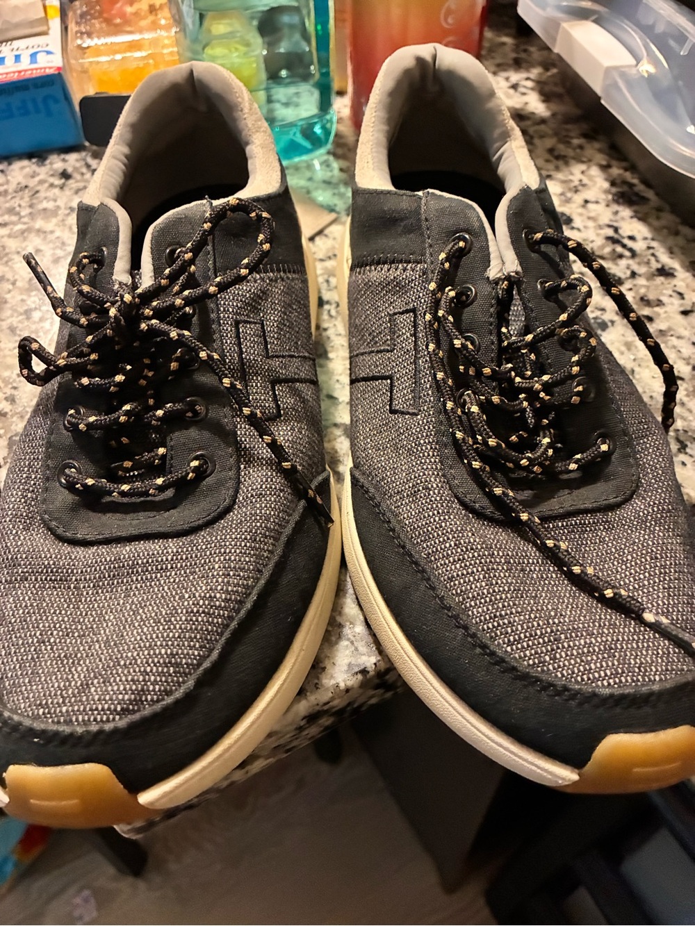 Toms Men's Gray Canvas and Black Trim Lace-Up Sneakers with Tan Outsole